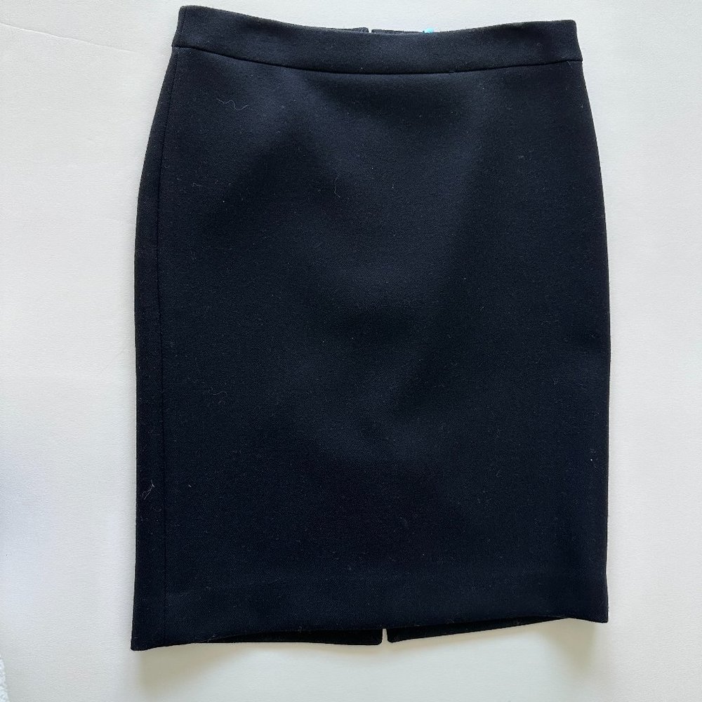 Black Wool J Crew Pencil Skirt w/ Vent Freshly Drycleaned
